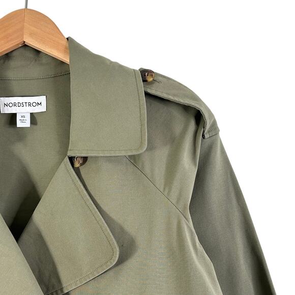 Nordstrom Cropped Trench Coat Stretch Cotton Boxy Double Breasted Green - Picture 7 of 10